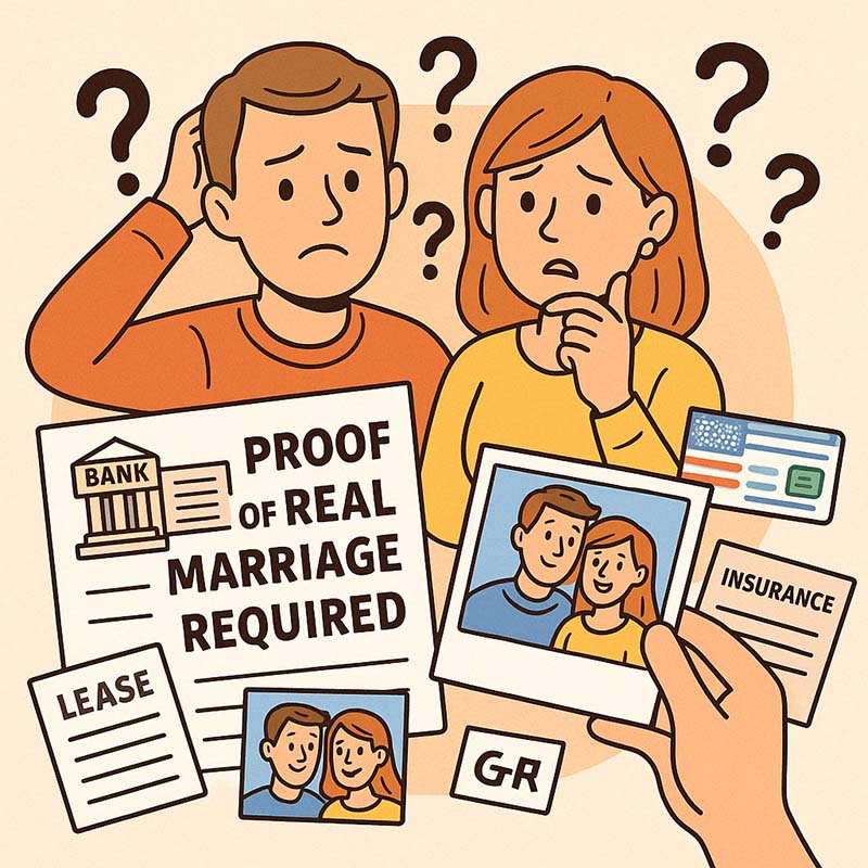 Couple showing joint photos and documents