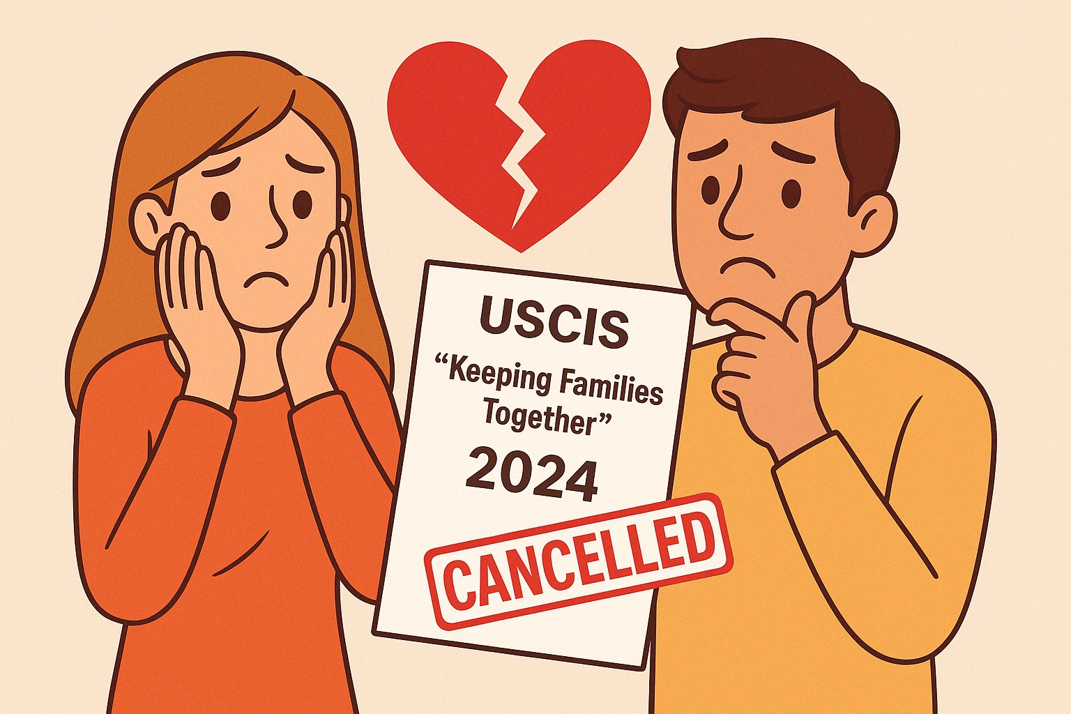Coração partido com documento da USCIS