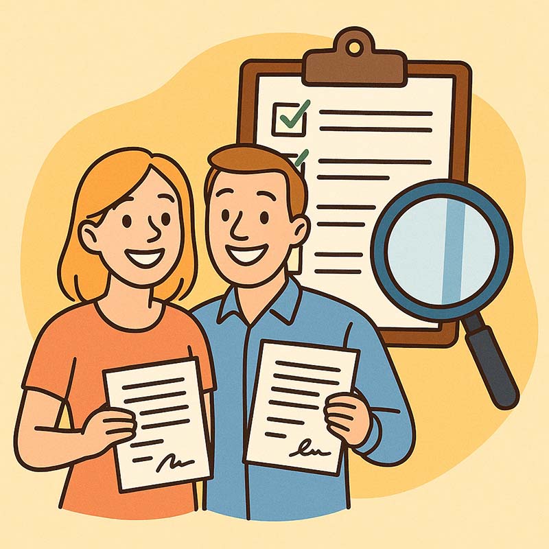 Checklist with documents and magnifying glass